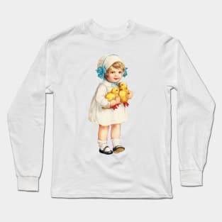 Vintage Easter Girl with Chicks Long Sleeve T-Shirt